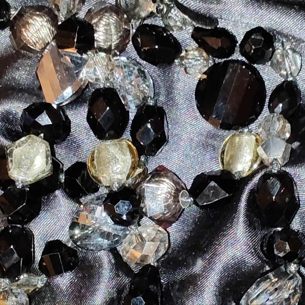 Vintage Black, Silver, Amber and Clear Glass Beaded Necklace - Marked WHBM